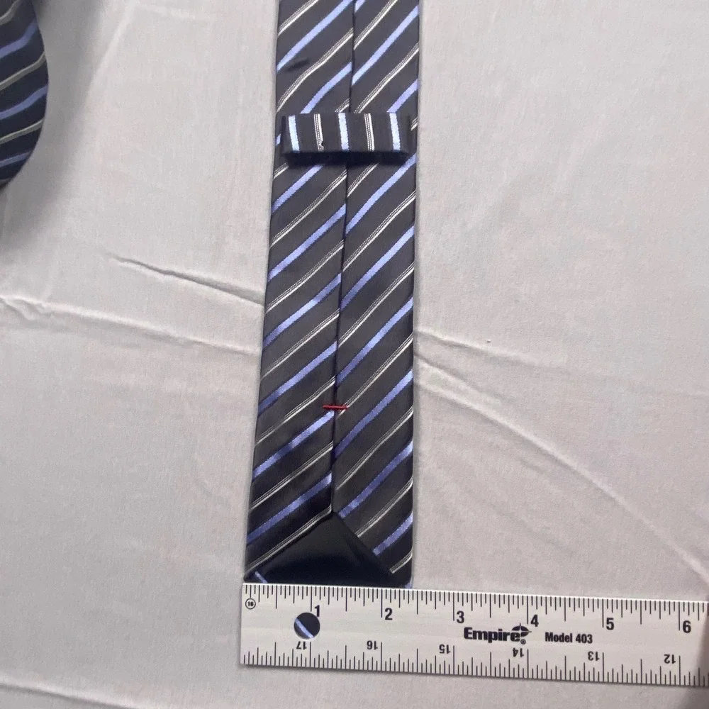 Hugo Boss Hugo Mens Silk Tie Gray Blue Striped Necktie Made In Italy 100%‎ Silk